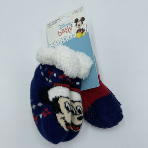 Disney Mickey Mouse Fuzzy Cozy Socks 2 Pairs 12-24 Months NWT Stocking Stuffers